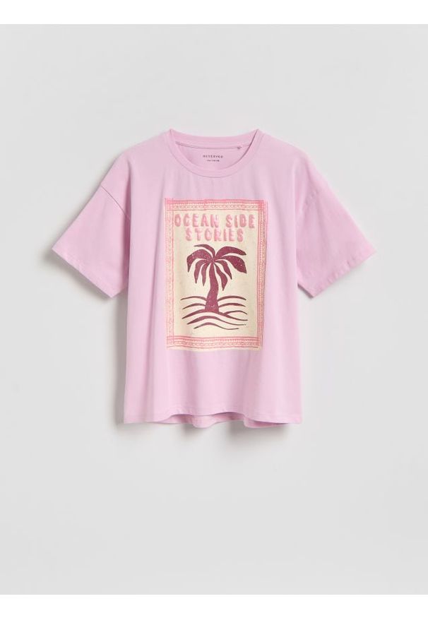 Reserved - T-shirt z nadrukiem - różowy. Kolor: różowy. Materiał: bawełna. Wzór: nadruk