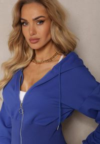 Renee - Granatowa Taliowana Bluza z Kapturem Zapinana na Zamek Błyskawiczny Vireapa. Typ kołnierza: kaptur. Kolor: niebieski. Styl: klasyczny