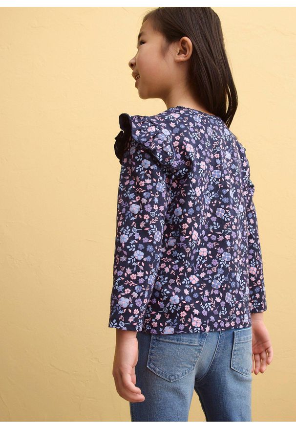 bonprix - Bluzka z długim rękawem z czystej bawełny organicznej (3 szt.). Typ kołnierza: kołnierz z falbankami. Kolor: niebieski. Materiał: bawełna. Długość rękawa: długi rękaw. Długość: długie