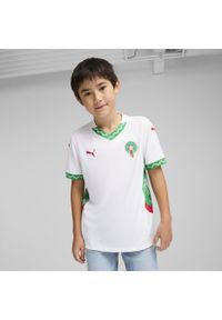 Puma - Młodzieżowa koszulka wyjazdowa Maroko 2025 PUMA White Fast Green Red. Kolor: czerwony, zielony, biały, wielokolorowy. Sport: piłka nożna