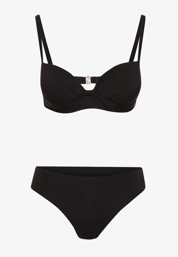 Born2be - Czarny Komplet Dwuczęściowy Bikini Biustonosz z Metalowym Zapięciem Majtki Typu Figi Vertella. Kolor: czarny