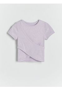 Reserved - Bluzka z wycięciem - lawendowy. Kolor: fioletowy. Materiał: bawełna, prążkowany