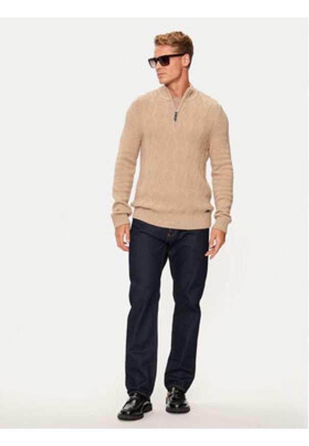 Pierre Cardin Sweter C5 51122/5076/8115 Beżowy Regular Fit. Kolor: beżowy. Materiał: wełna, bawełna