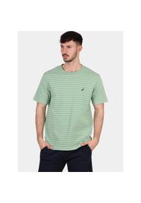 T-shirt męski Nautica Gianni. Kolor: zielony. Wzór: paski