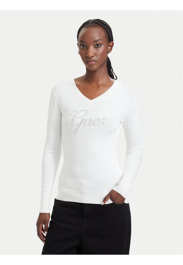 Guess Sweter W6YR29 Z0977 Kremowy Regular Fit. Kolor: kremowy. Materiał: wiskoza
