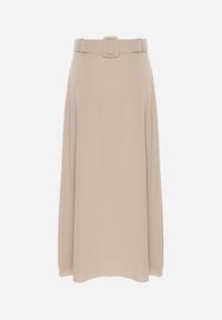 Born2be - Jasnobeżowa Gładka Spódnica Maxi z Gumką w Pasie i Klamrą Orirsa. Kolor: beżowy. Wzór: gładki. Styl: elegancki #5