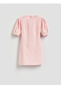 Reserved - Sukienka z bufiastymi rękawami - brzoskwiniowy. Kolor: pomarańczowy. Materiał: tkanina. Wzór: gładki