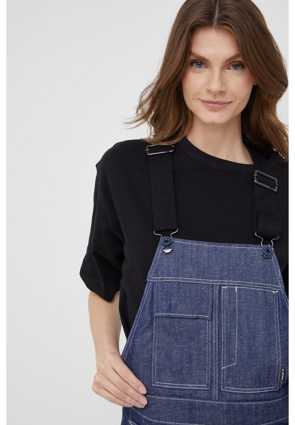 G-Star RAW - G-Star Raw ogrodniczki jeansowe damskie kolor granatowy. Okazja: na co dzień. Kolor: niebieski. Styl: casual