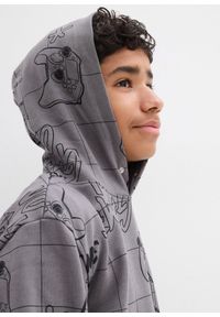 bonprix - Bluza z kapturem z miękkiej mieszanki bawełny. Typ kołnierza: kaptur. Kolor: szary. Materiał: bawełna. Wzór: nadruk