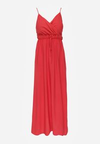 Born2be - Czerwona Sukienka z Wiskozy Amanita. Okazja: na co dzień. Kolor: czerwony. Wzór: kolorowy, jednolity. Typ sukienki: kopertowe. Materiał: wiskoza. Długość rękawa: na ramiączkach. Sezon: lato. Styl: casual. Długość: maxi #3