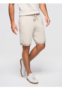 Ombre Clothing - Szorty męskie dzianinowe z regulacją w pasie - beżowe V1 - Rozmiar: M. Okazja: na co dzień. Kolor: beżowy. Materiał: dzianina. Długość: krótkie. Sezon: lato. Styl: casual #1