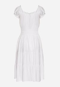 Born2be - Biała Bawełniana Rozkloszowana Sukienka z Guzikami i Bufiastymi Rękawami Annivi. Okazja: na co dzień. Kolor: biały. Materiał: bawełna. Styl: klasyczny, casual, elegancki #3