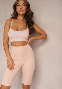 Renee - Różowe Szorty w Stylu Kolarek High Waist Wykończone Gumką w Pasie Elenea. Okazja: na co dzień. Stan: podwyższony. Kolor: różowy. Styl: casual #1