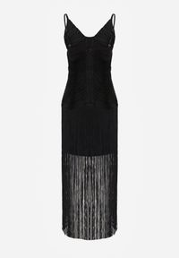 Born2be - Czarna Wieczorowa Sukienka na Ramiączkach z Ozdobnymi Frędzlami Vilinania. Okazja: na wesele, na ślub cywilny, na imprezę. Kolor: czarny. Długość rękawa: na ramiączkach. Typ sukienki: oversize. Styl: wizytowy #8