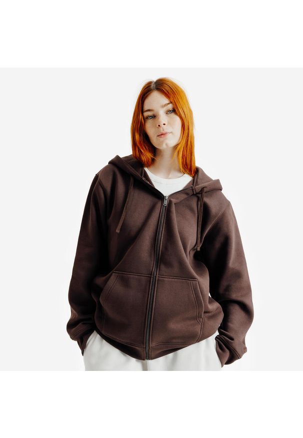 Decathlon - Bluza na suwak unisex Elementals. Typ kołnierza: kaptur. Kolor: brązowy. Materiał: poliester, materiał, bawełna, tkanina, prążkowany, elastan