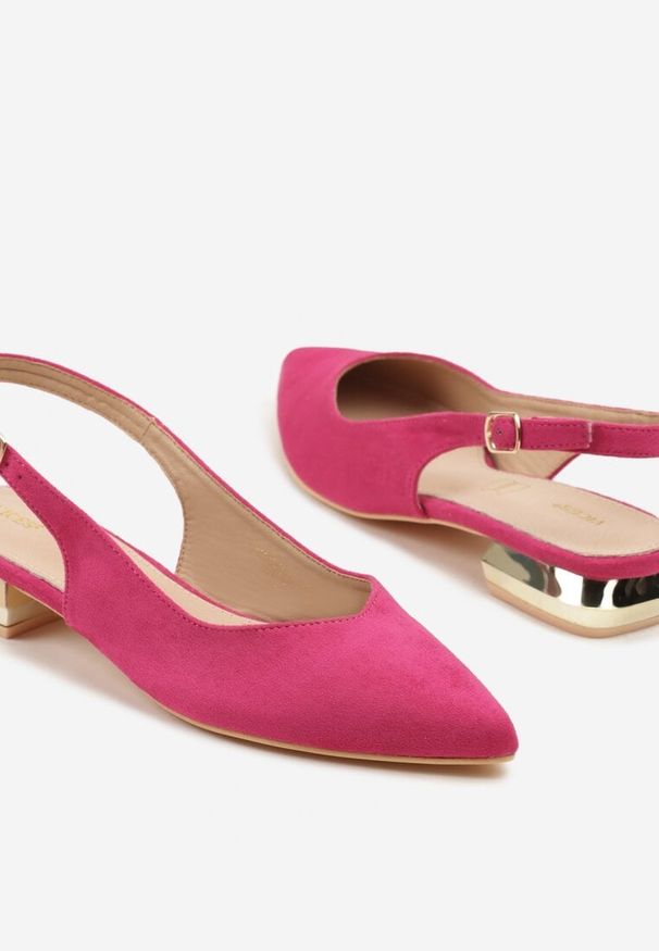 Renee - Fuksjowe Sandały Slingback Vices z Wkładką ze Skóry Naturalnej Galeresa. Okazja: na spotkanie biznesowe, na co dzień, do pracy. Zapięcie: pasek. Kolor: różowy. Materiał: skóra. Obcas: na obcasie. Styl: elegancki, biznesowy, casual. Wysokość obcasa: niski