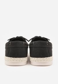 Born2be - Czarne Półbuty Ozdobione Plecionką i Wiązaniem Ariemare. Okazja: na co dzień. Kolor: czarny. Materiał: jeans. Wzór: aplikacja. Styl: klasyczny, casual, elegancki #2