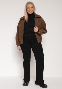 Born2be - Czarne Szerokie Jeansy z Wysokim Stanem z Bawełną i Dodatkiem Wiskozy Eprevia. Okazja: na co dzień. Stan: podwyższony. Kolekcja: plus size. Kolor: czarny. Styl: wizytowy, klasyczny, casual #2