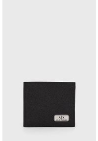 Armani Exchange portfel skórzany męski kolor czarny. Kolor: czarny. Materiał: skóra. Wzór: gładki