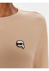 Karl Lagerfeld - KARL LAGERFELD Bluza Ikonik 2.0 245W1810 Beżowy Regular Fit. Typ kołnierza: dekolt w karo. Kolor: beżowy. Materiał: bawełna #5