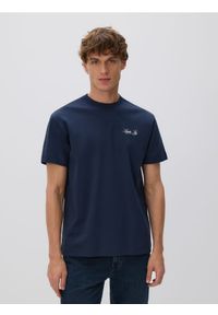 Reserved - T-shirt comfort z bawełny merceryzowanej - granatowy. Kolor: niebieski. Materiał: bawełna #1