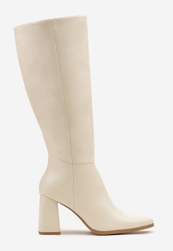 Born2be - Beżowe Klasyczne Kozaki na Stożkowym Obcasie Lannvesa. Kolor: beżowy. Materiał: jeans. Obcas: na obcasie. Styl: klasyczny. Wysokość obcasa: średni