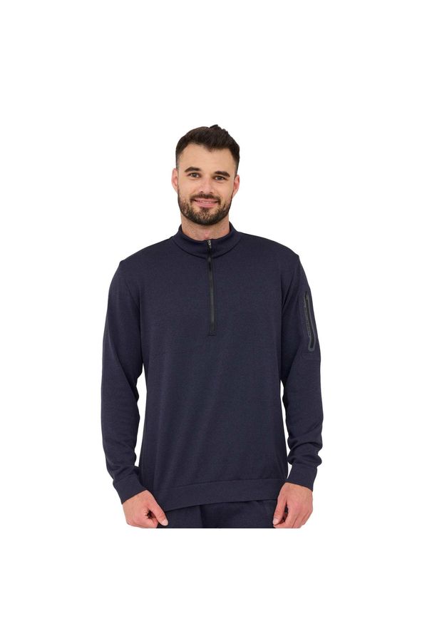 Bluza męska wełniana z krótkim ekspresem Brubeck OUTDOOR MERINO. Kolor: niebieski. Materiał: wełna, poliester, elastan, poliamid. Długość: krótkie. Sport: outdoor