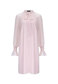 LA MANIA - Różowa sukienka z wiązaniem Ayona. Okazja: na co dzień. Kolor: fioletowy, różowy, wielokolorowy. Materiał: materiał. Typ sukienki: proste. Styl: casual. Długość: mini