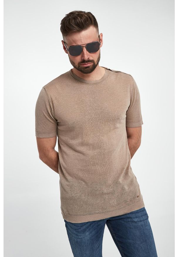 Liu Jo - T-shirt męski lniany LIU JO. Materiał: len