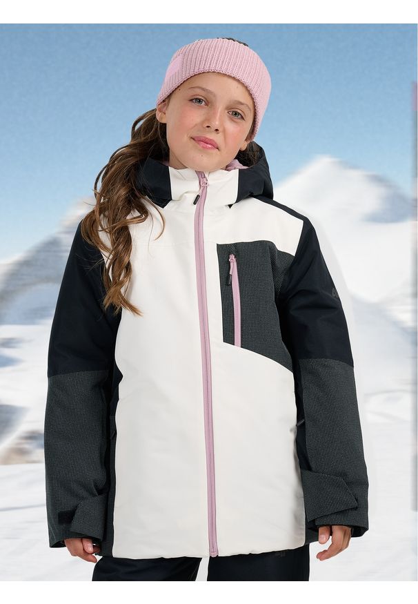 4f - 4F Kurtka snowboardowa membrana 10000 dziewczęca - biała 122 (6-7 lat). Kolor: biały. Materiał: poliester, materiał. Sezon: lato. Styl: sportowy