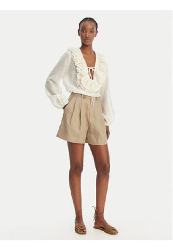 Eleh Bermudy SS260320 Beżowy Relaxed Fit. Kolor: beżowy. Materiał: len