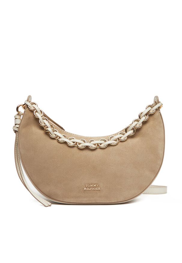 TOMMY HILFIGER - Tommy Hilfiger Torebka Moon Leather Crossover Suede AW0AW17537 Beżowy. Kolor: beżowy. Materiał: skórzane, zamszowe