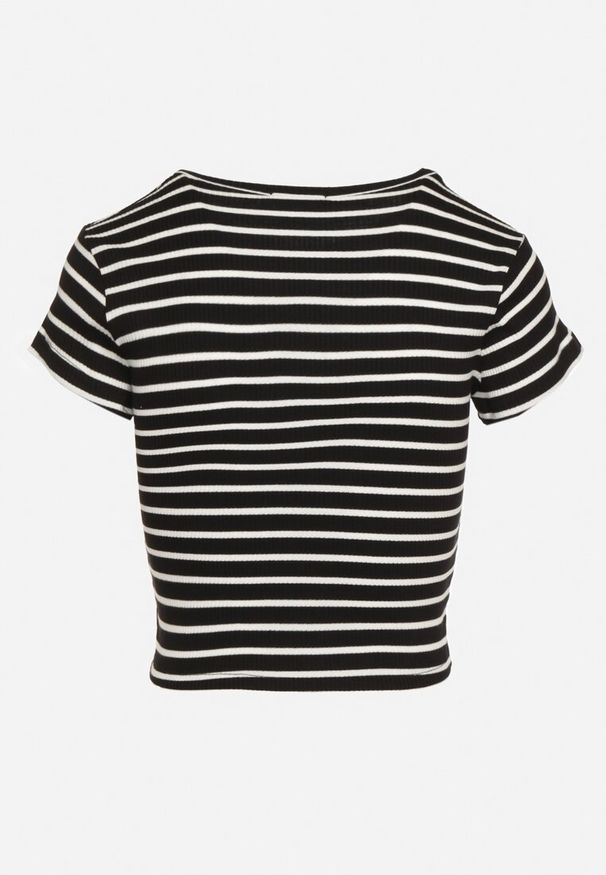 Born2be - Czarno-Biały Bawełniany T-shirt Prążkowany o Krótkim Kroju Quedara. Kolor: czarny. Materiał: bawełna, prążkowany. Długość: krótkie. Sezon: lato