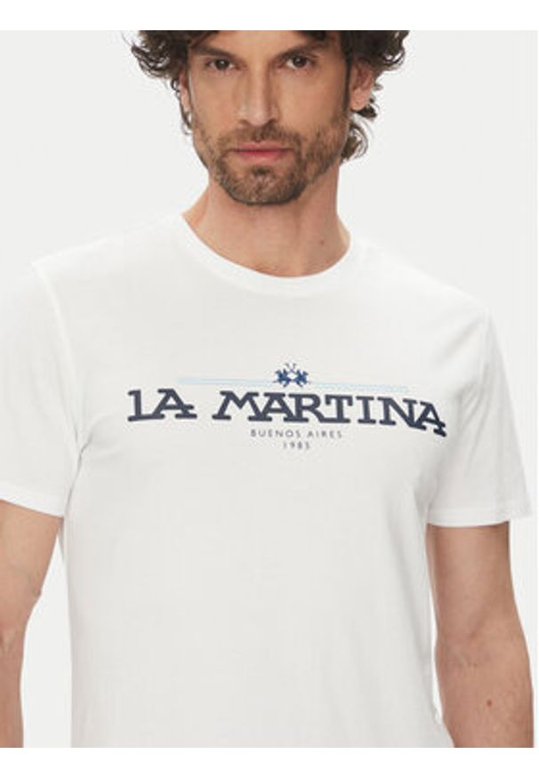 La Martina T-Shirt Aguer MAR304 JS206 Biały Regular Fit. Kolor: biały. Materiał: bawełna