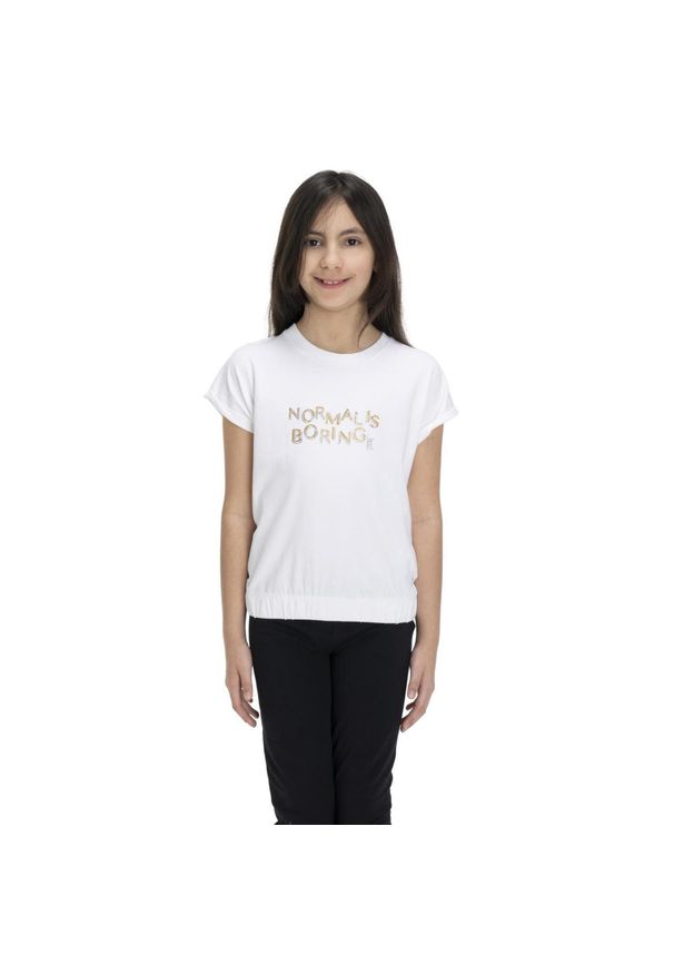 LEONE 1947 APPAREL - Błyszcząca, krótka koszulka dla dziewczynki. Kolor: biały. Długość: krótkie. Sport: joga i pilates