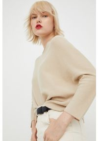 Drykorn sweter z domieszką kaszmiru damski kolor beżowy lekki. Kolor: beżowy. Materiał: kaszmir. Długość rękawa: długi rękaw. Długość: długie