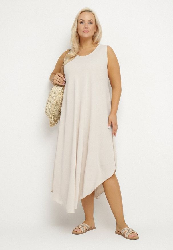 Born2be - Jasnobeżowa Rozkloszowana Sukienka z Bawełną Nairilo. Okazja: na spacer. Kolor: beżowy. Materiał: bawełna. Sezon: lato. Styl: klasyczny, elegancki