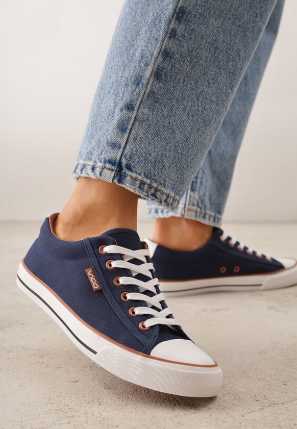Born2be - Granatowe Klasyczne Trampki do Kostki z Lamówką przy Podeszwie Kasiope. Okazja: na co dzień. Kolor: niebieski. Materiał: jeans. Styl: klasyczny