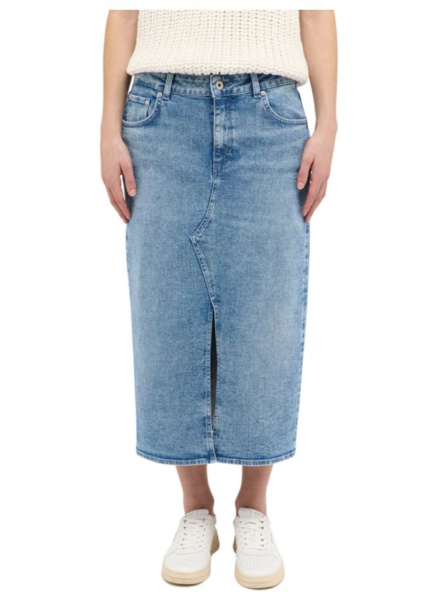 Mustang - Damska spódnica jeansowa MUSTANG Eureka Denim Skirt Denim Blue 1016225 5000 582. Materiał: denim, jeans