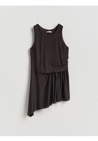 Reserved - Bluzka z asymetrycznym dołem - ciemnobrązowy. Kolor: brązowy. Materiał: wiskoza, tkanina #1