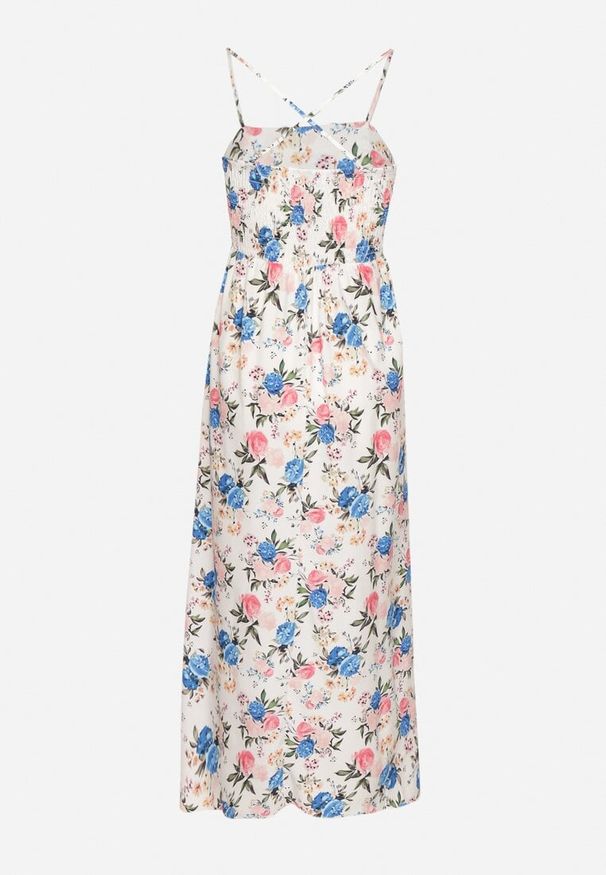 Born2be - Niebieska Sukienka z Wiskozą o Rozkloszowanym Kroju w Kwiaty Nalorene. Okazja: na co dzień. Typ kołnierza: dekolt kwadratowy. Kolor: niebieski. Materiał: wiskoza. Długość rękawa: na ramiączkach. Wzór: kwiaty. Typ sukienki: rozkloszowane. Styl: casual, elegancki