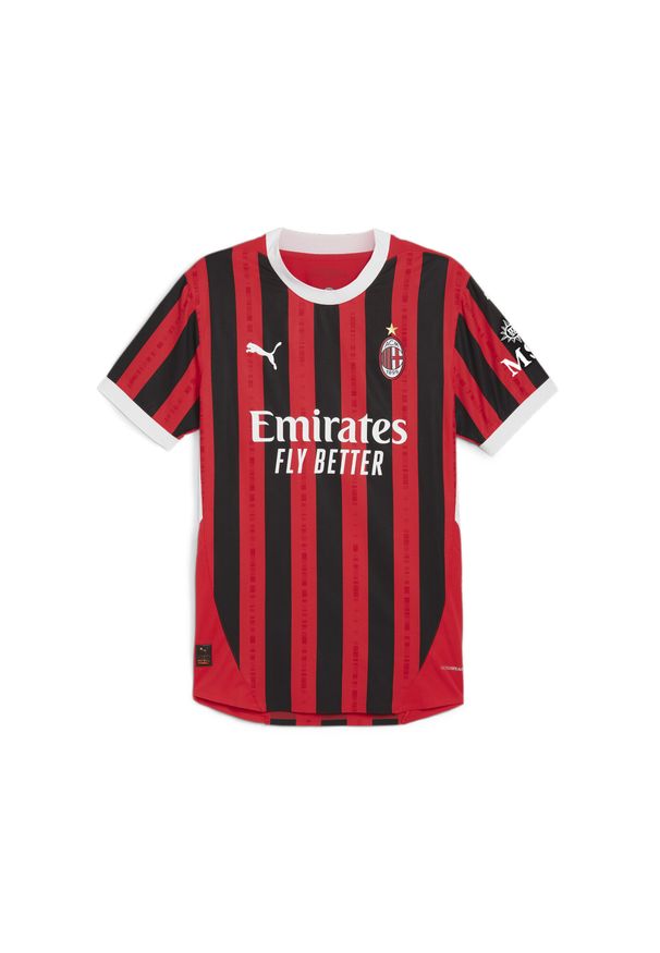 Puma - Męska autentyczna koszulka domowa AC Milan 24/25 PUMA For All Time Red Black. Kolor: czarny, czerwony, wielokolorowy. Sport: piłka nożna