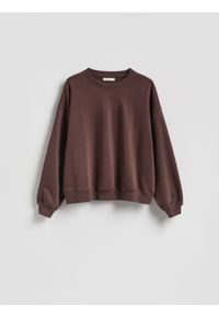 Reserved - Gładka bluza z bawełną - ciemnobrązowy. Kolor: brązowy. Materiał: bawełna. Wzór: gładki #1