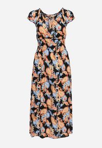 Born2be - Czarno-Niebiesksa Bawełniana Sukienka z Gumką w Pasie Zilletta. Okazja: na co dzień, na randkę. Kolor: czarny. Materiał: bawełna. Styl: casual, klasyczny #2