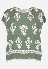 Born2be - Zielona Bluzka z Wiskozy we Wzór w Stylu Boho Lunaseia. Okazja: na co dzień. Kolor: zielony. Materiał: wiskoza. Styl: boho #5