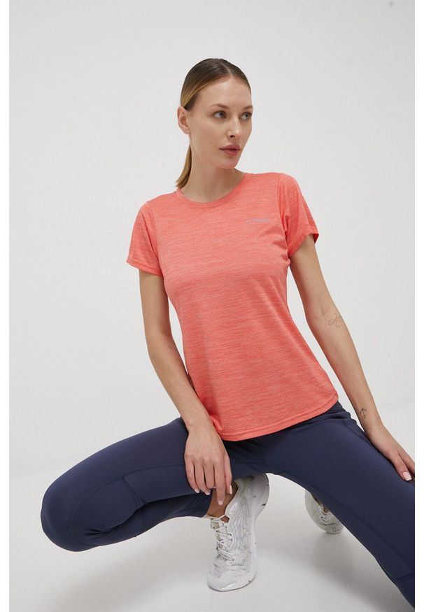 columbia - Columbia T-shirt sportowy Alpine Chill Zero kolor pomarańczowy. Kolor: pomarańczowy. Materiał: skóra, dzianina, materiał. Długość rękawa: krótki rękaw. Długość: krótkie. Wzór: ażurowy, ze splotem. Styl: sportowy