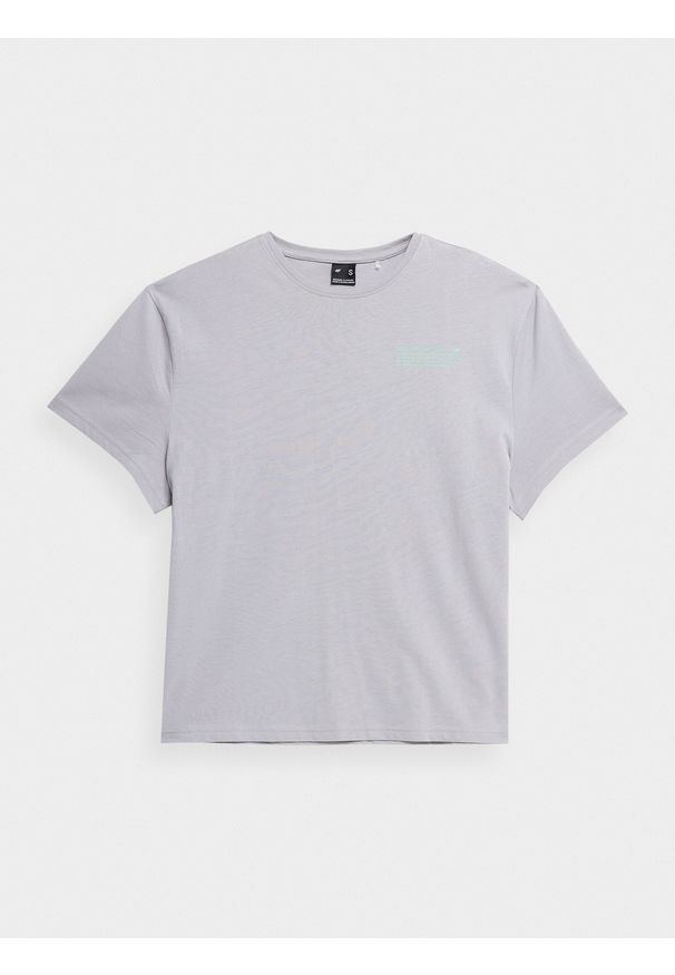 4f - T-shirt regular z nadrukiem damski. Kolor: szary. Materiał: bawełna. Wzór: nadruk