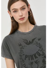 Pinko t-shirt bawełniany kolor szary. Okazja: na co dzień. Kolor: szary. Materiał: bawełna. Długość rękawa: krótki rękaw. Długość: krótkie. Styl: casual #3