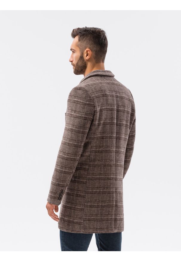 Ombre Clothing - Płaszcz męski C499 - brązowy - XXL. Kolor: brązowy. Materiał: poliester, akryl