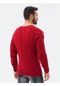 Ombre Clothing - Sweter męski z warkoczowym splotem E195 - czerwony - XXL. Okazja: na co dzień. Kolor: czerwony. Materiał: akryl, bawełna, jeans. Wzór: ze splotem. Styl: elegancki, casual, klasyczny